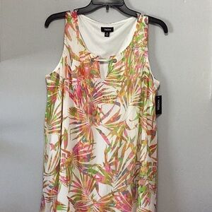 Tacera White Green and Pink Asymmetrical Sleeveless Dress. Size XL.
